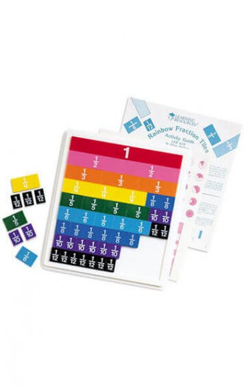 rainbow fractions tiles with tray